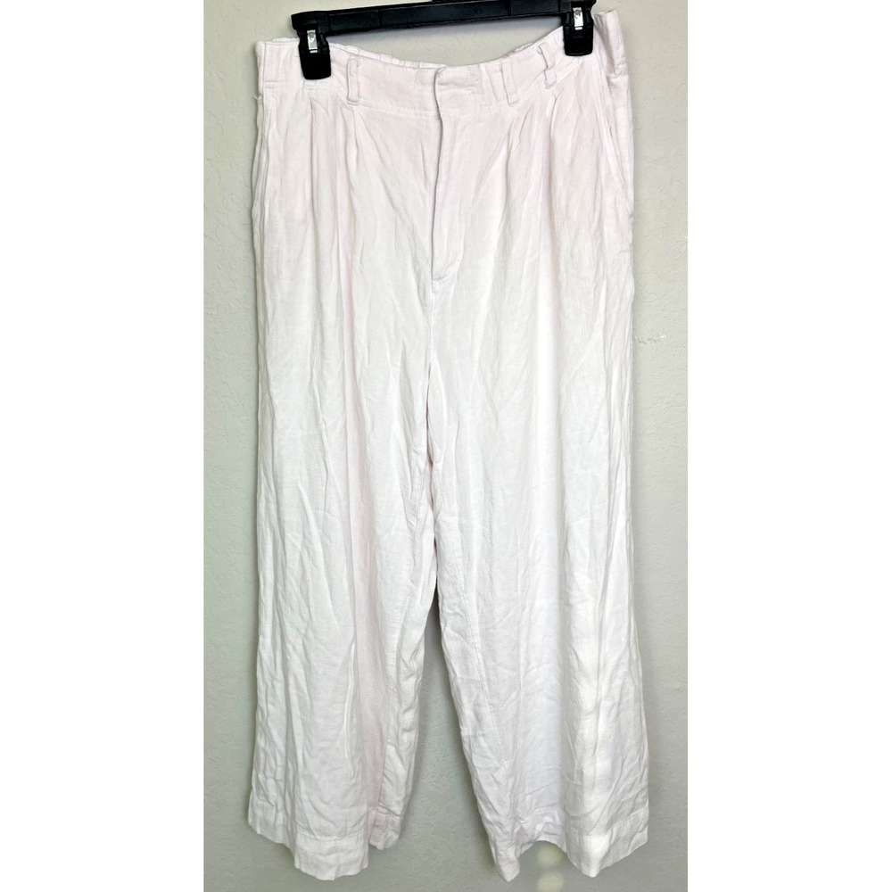 Z Supply‎ Linen Elastic Waistband Knit Wide Leg Trouser Pants Blush Pink Large